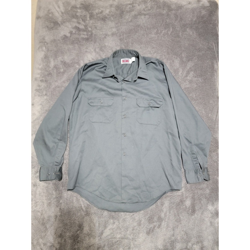 Big Mac Long Sleeve Button Down Shirt Mens 16-16.5 33.5 Sleeve Made In USA Gray